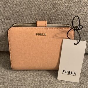 Furla Babylon Small Compact Peachy Blush Pink Saffiano Leather Wallet Italy 🇮🇹